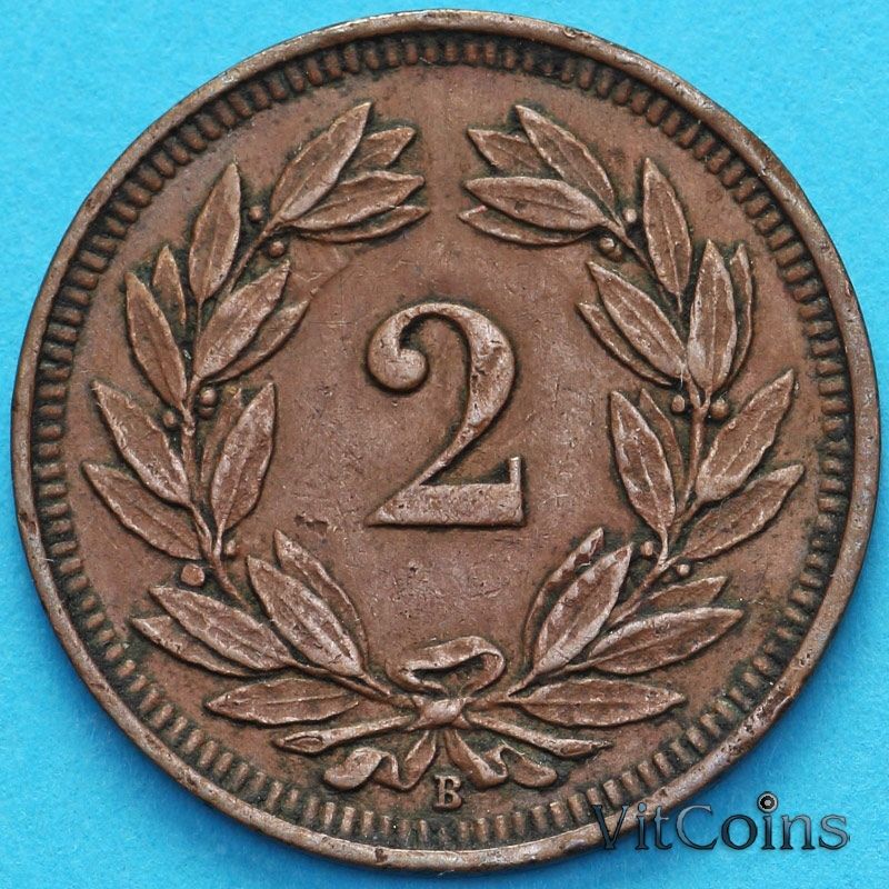 Монета Швейцария 2 раппена 1909 год. 