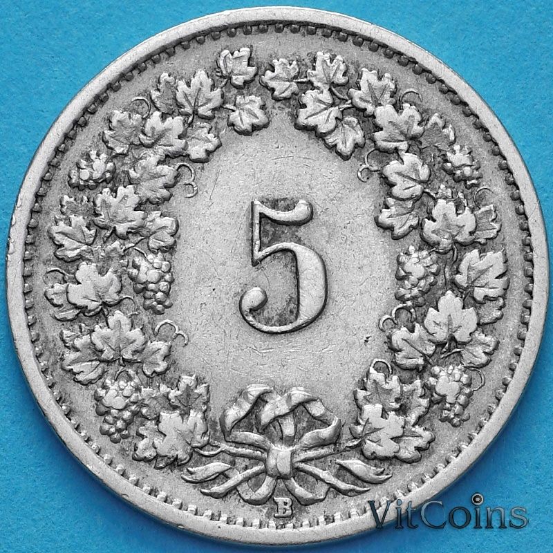 Монета Швейцария 5 раппен 1913 год.