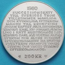 Швеция 200 крон 1980 год. Закон наследования короны. Серебро
