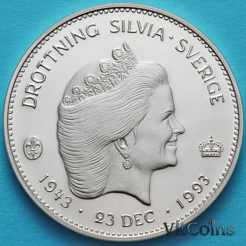 Монета Швеция 200 крон 1993 год. Королева Сильвия. Серебро