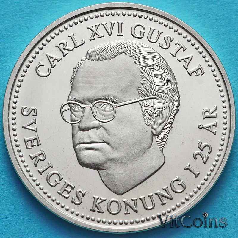 Монета Швеция 200 крон 1998 год. 25 лет правления