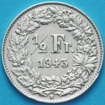 Швейцария 1/2 франка 1943 год. Серебро.
