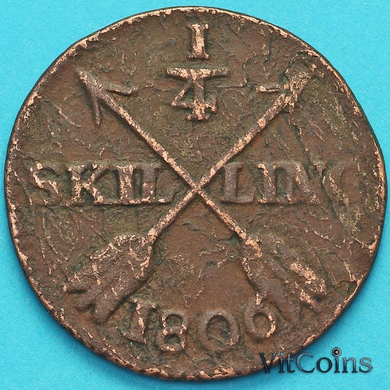 Швеция монета 1/4 скиллинга 1806 год.