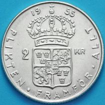 Швеция 2 кроны 1953, 1955 год. Серебро.