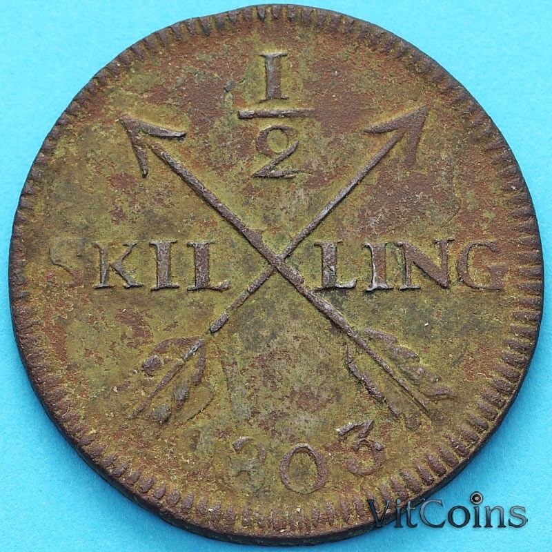 Монета Швеция 1/2 скиллинга 1803 год. Густав IV Адольф