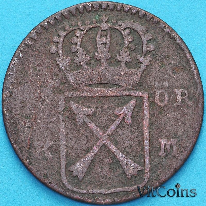Швеция монета 1 эре 1719 год.