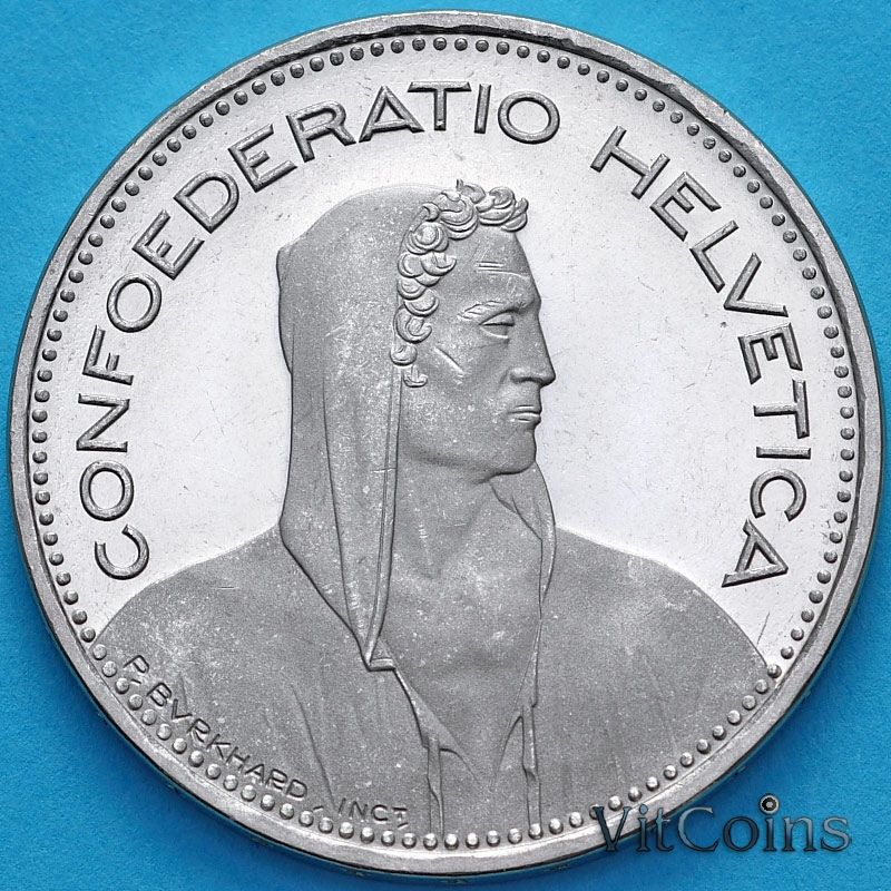 Монета Швейцария 5 франков 1987 год.  Вильгельм Телль