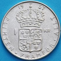 Швеция 1 крона 1957 год. Серебро
