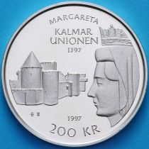 Швеция 200 крон 1997 год. 600 лет Кальмарской унии. Серебро