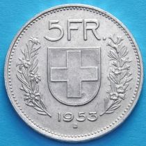 Швейцария 5 франков 1953 год. Вильгельм Телль. Серебро
