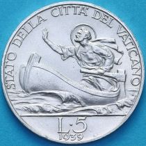 Ватикан 5 лир 1939 год. 