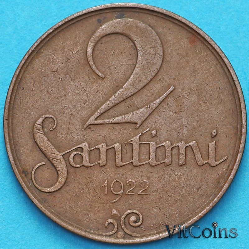 Монета Латвия 2 сантима 1922 год.